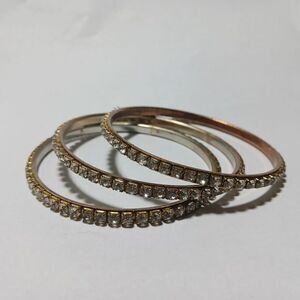 Gold Crystal Bangle Bracelets, Set of 3